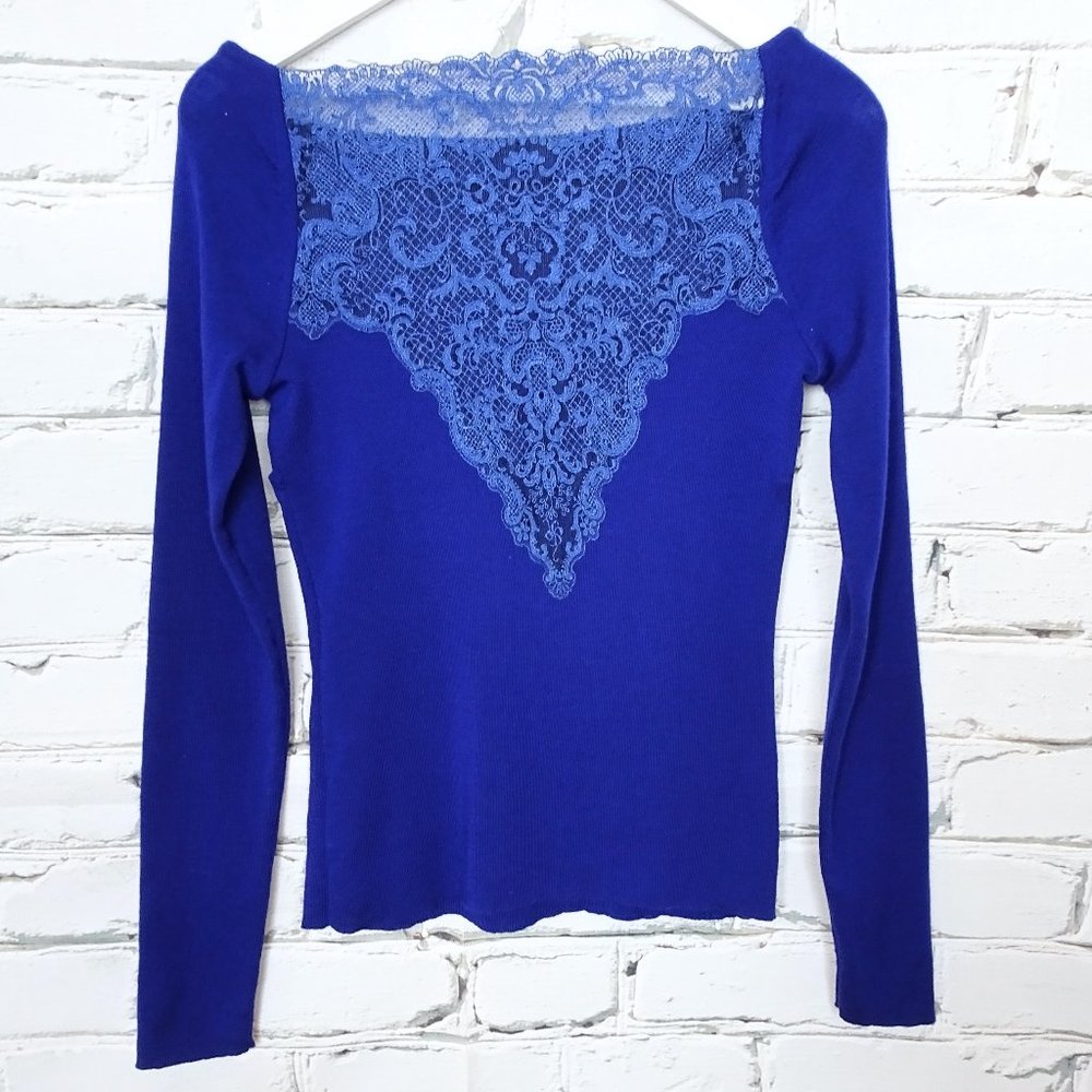Valentino Indigo Lace 100% Virgin Wool Sweater